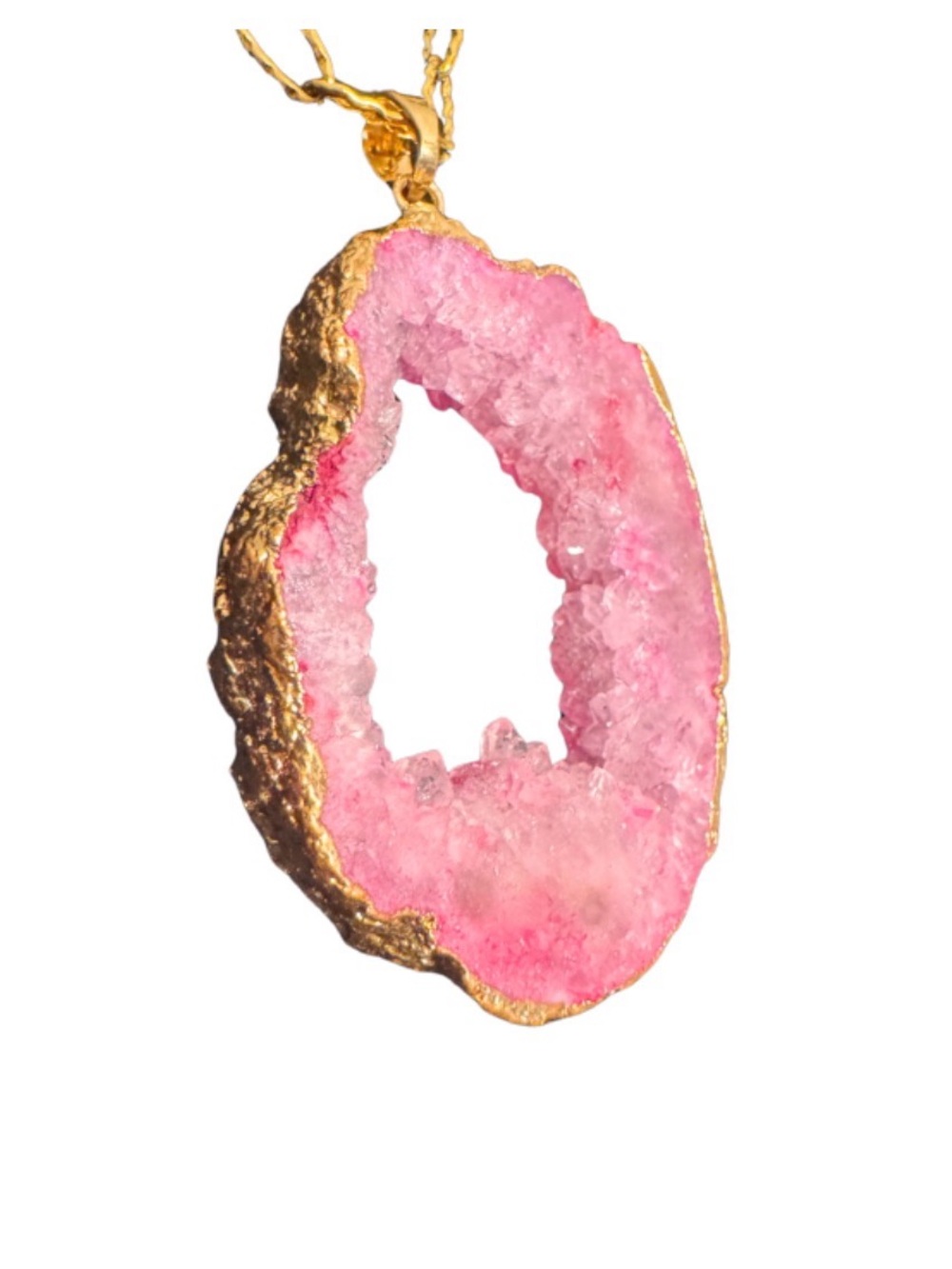 Gold Chain Necklace with Pink Geode Pendant